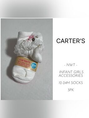 🆕CARTER’S - 12/24M - NWT - 3PK - INFANT GIRLS FRILLY SOCKS